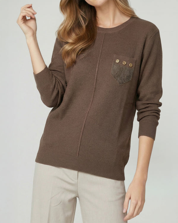 Sweater Mujer Renata Relaxed Cuello Redondo Manga Caída Chocolate Lineatre