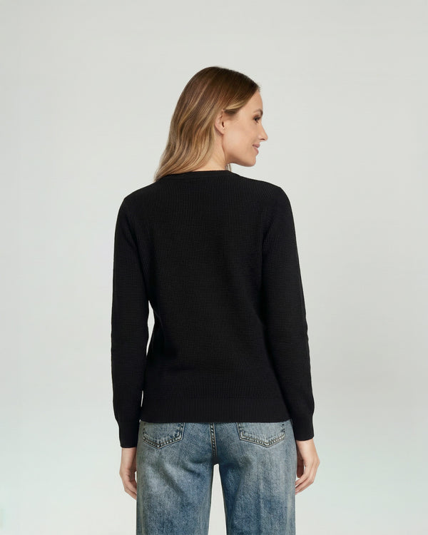 Sweater Mujer Renata Relaxed Cuello Redondo Manga Caída Negro Lineatre