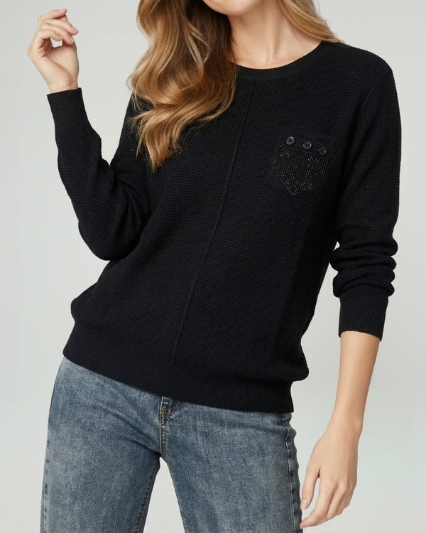 Sweater Mujer Renata Relaxed Cuello Redondo Manga Caída Negro Lineatre