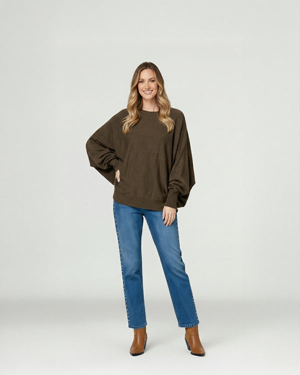 Sweater Mujer Elena Regular Cuello Ojal Manga Caída Moro Lineatre