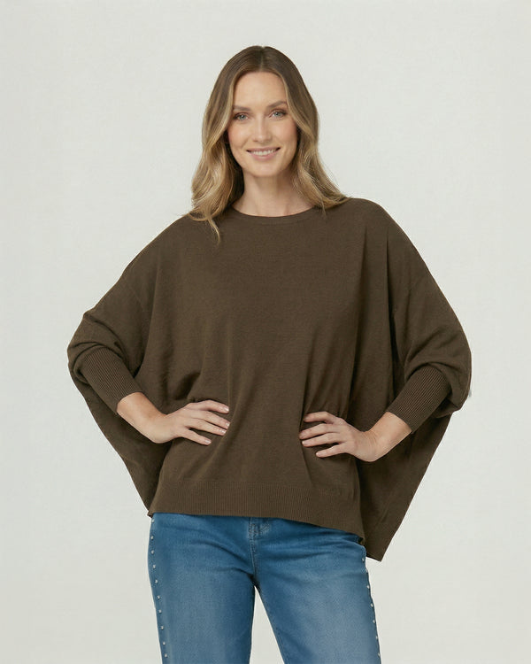 Sweater Mujer Elena Regular Cuello Ojal Manga Caída Moro Lineatre